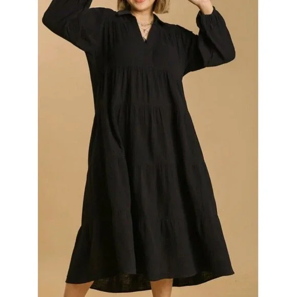 Umgee | Dresses | Nwt Umgee Karla Womens Gauze Tiered Black Maxi Dress Size  M Flowy Boho | Poshmark